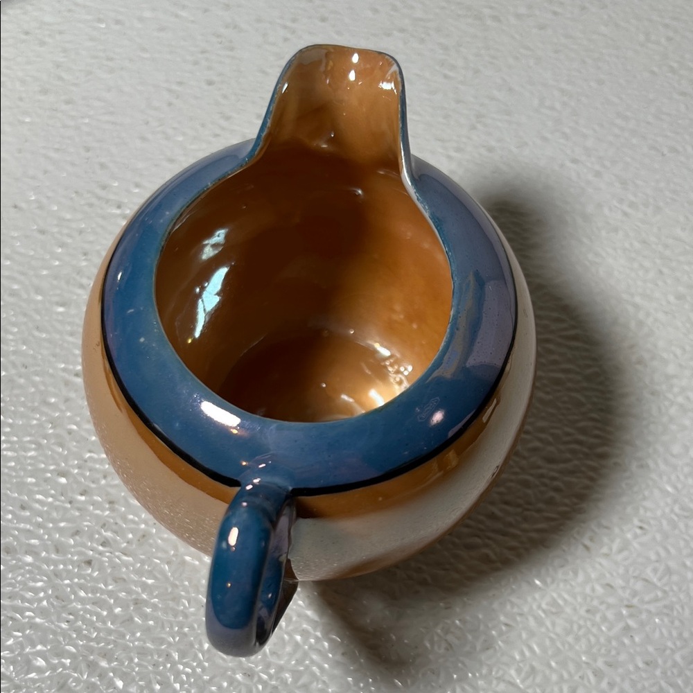 Vintage Japanese Lusterware Copper & Blue Covered Teapot & Creamer Set - Picture 8 of 16